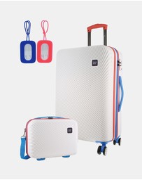 GAP - GAP Stripe Medium Hard Shell with Mini Beauty Case Set + Leather Tag