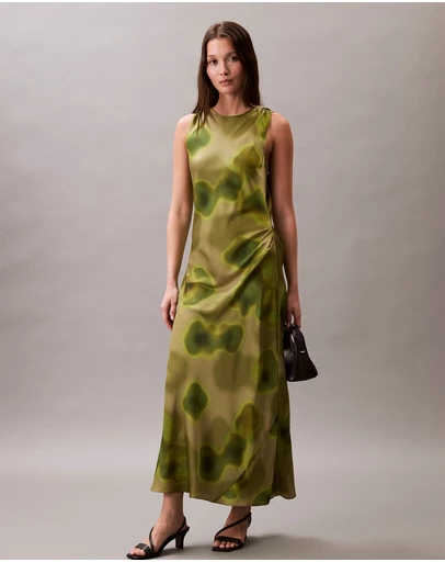 Calvin Klein - Crushed Satin Floral Midi Dress