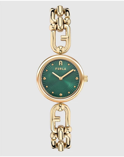 Furla - Mianuvola Round Gold-Tone 28mm Green Bracelet Watch