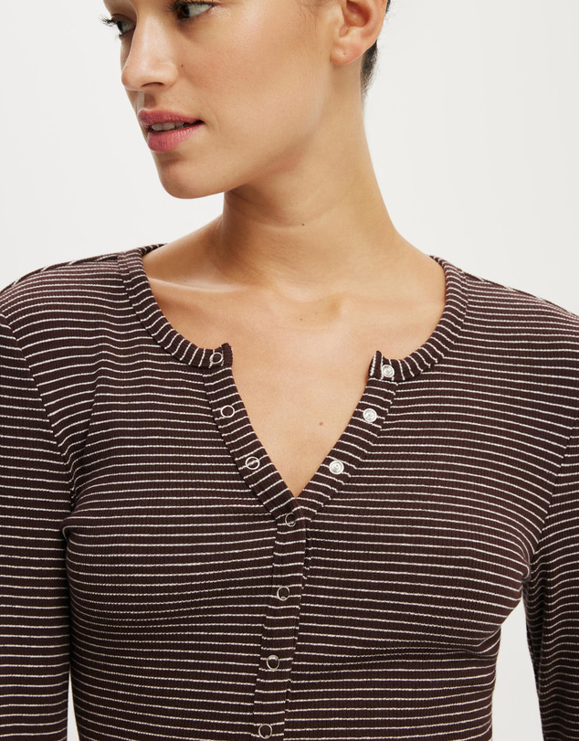 Cotton On - Blake Rib Henley Long Sleeve