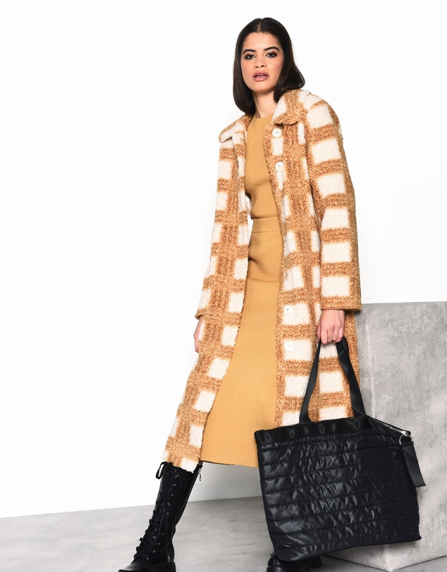 Glamorous - Camel tartan long coat