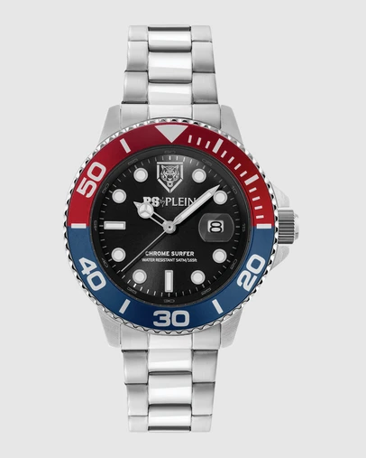 Plein Sport - Plein Sport Chrome Surfer 43mm Black Dial Silver-Tone Stainless Steel Strap Watch