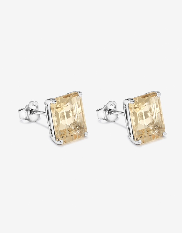 Michael Hill - Emerald Cut Soft Champagne Citrine Solitaire Stud Earrings in Sterling Silver
