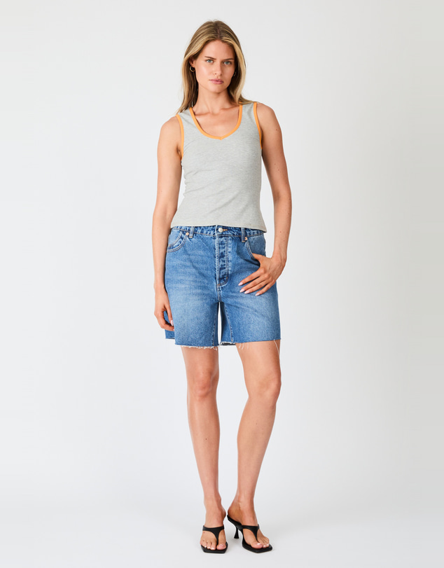 Rolla's - V-Neck Ringer Tank - Grey Marle & Orange