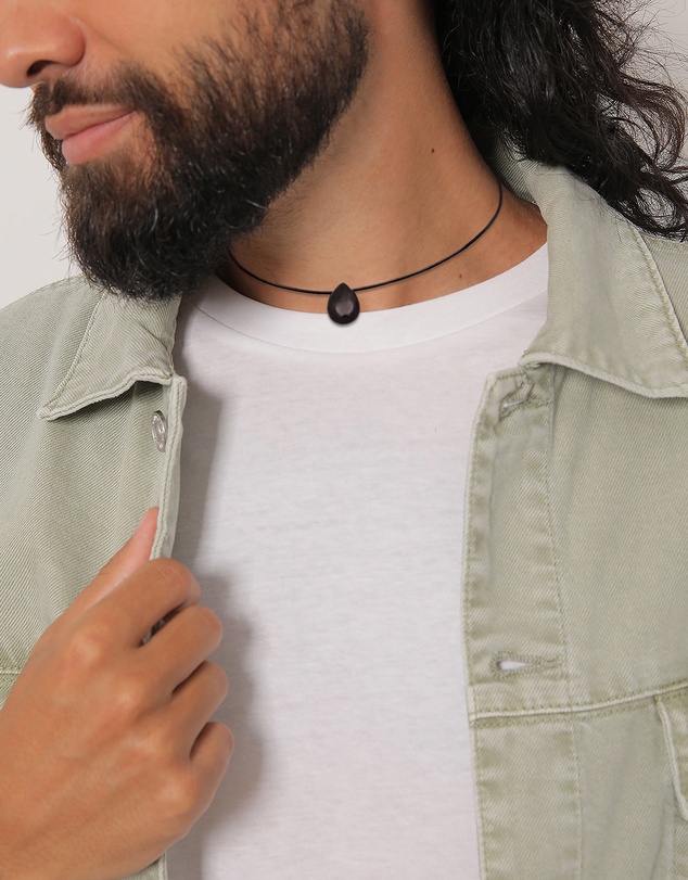 Kuzzoi - ICONIC EXCLUSIVE - Leather Cord Necklace with Onyx Teardrop