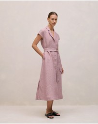 Trenery - Linen End On End Stripe Shirt Dress in Light Pink