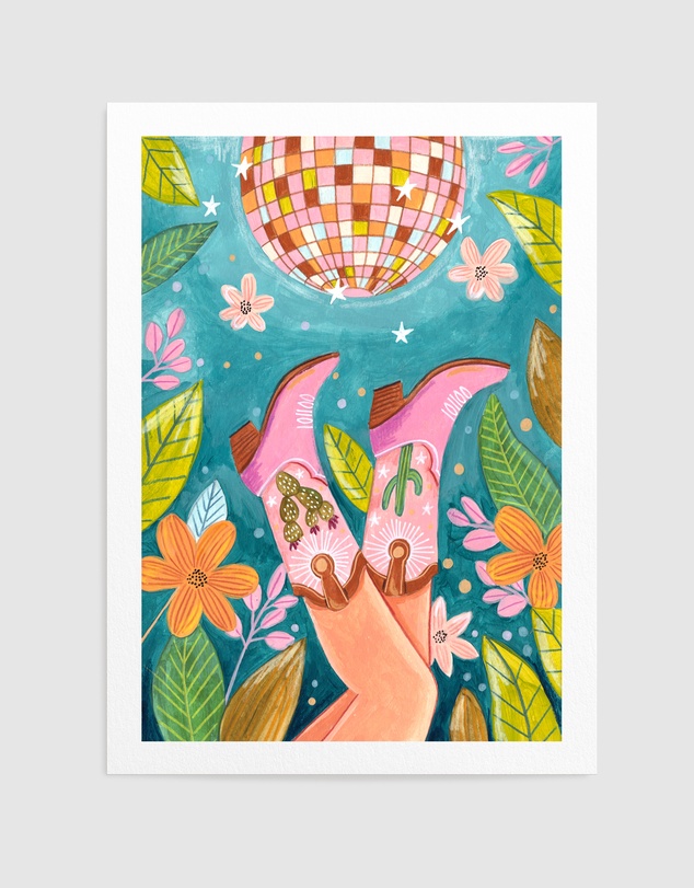Olive et Oriel - Cowboy Boots And Disco Ball by Caroline Bonne Muller Art Print