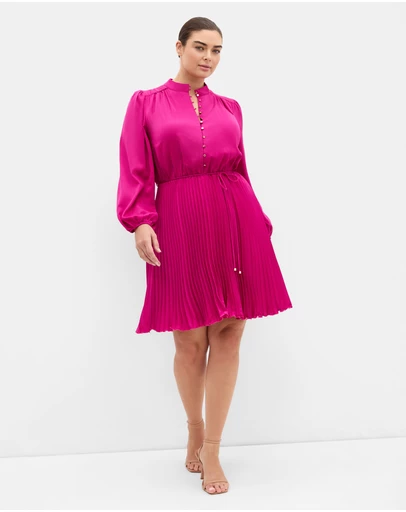 City Chic - Halle Long Sleeve Pleat Mini Dress