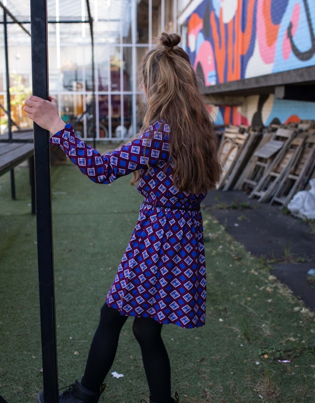 Quapi - Kala Long Sleeve Retro AOP Dress - Kids-Teens