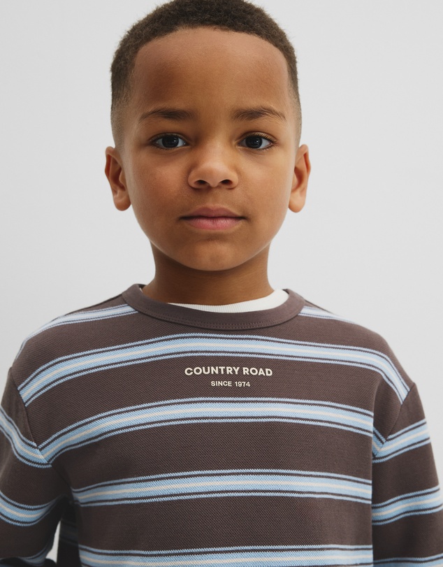 Country Road - Organically Grown Cotton Stripe Long Sleeve Pique T-shirt
