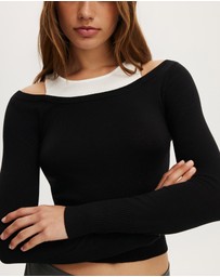 Cotton On - Long Sleeve Boatneck Layered Knit