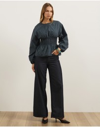 Atmos&Here - Nerissa Check Smocked Long Sleeve Top