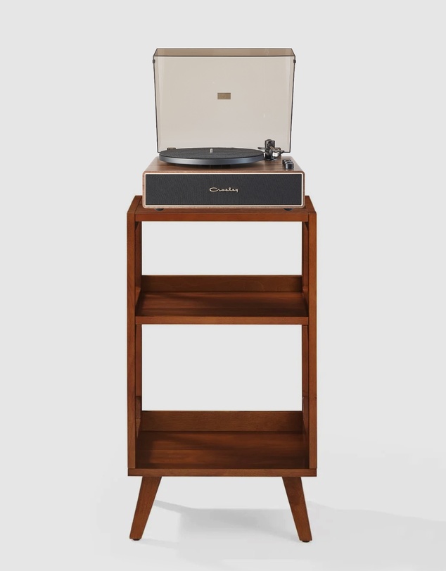 Crosley - Crosley Stave 2-Speed Bluetooth Record Player Turntable with Built-in Speakers + Crosley Asheville Stand Bundle - Walnut