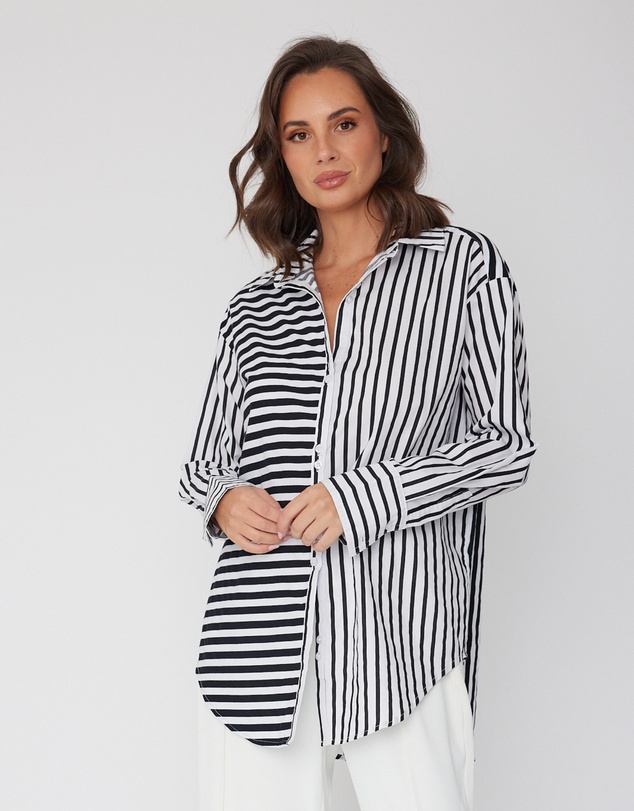 ALEXANDRA - Austin Shirt Mixed Stripe Black