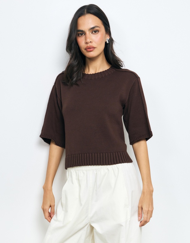 AERE - Elke Boxy Organic Cotton Knit Top