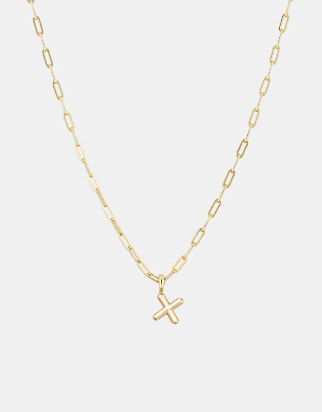 Luna Rae - Gold Vermeil - Paperclip Bubble Letter X Necklace