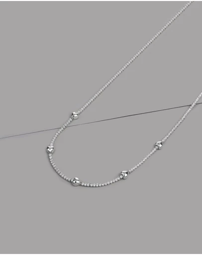 Wanderlust + Co - Heart Pave 925 Sterling Silver Petite Tennis Necklace