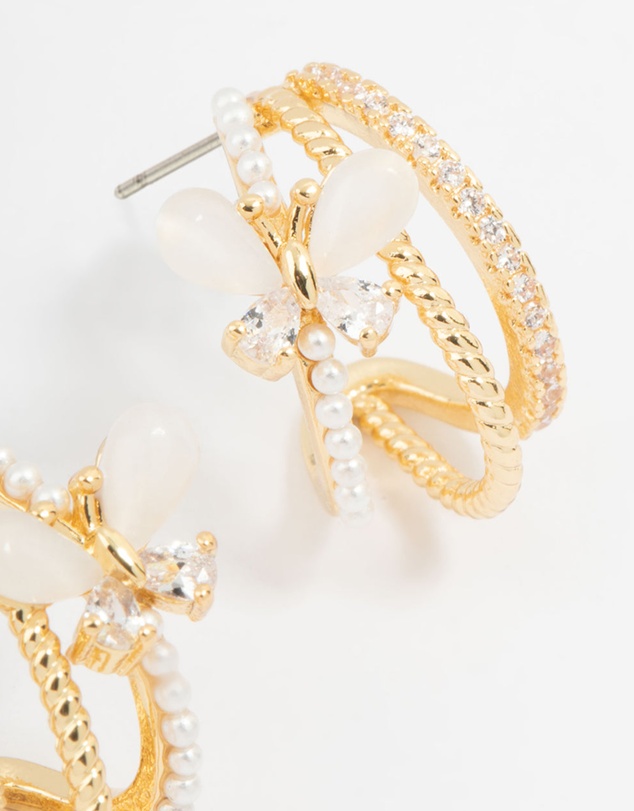 Lovisa - Gold Plated Pave Crystal Butterfly Jacket Earrings