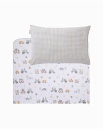 Living Textiles - Organic Port-a-Cot Fitted Sheet & Pillowcase - Tractor Ride