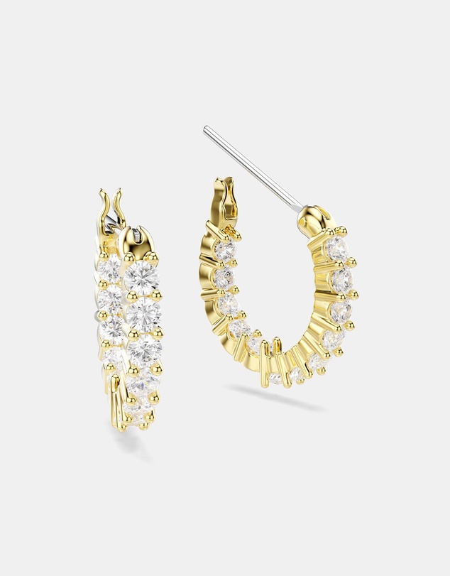 Swarovski - Matrix Vittore Hoop Earrings, Round Cut, White, 18K Gold Finish