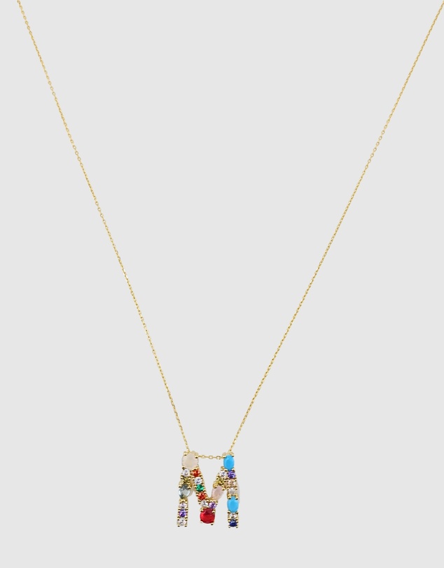 Izoa - Alphabet Letter Semi Precious Stone M Necklace