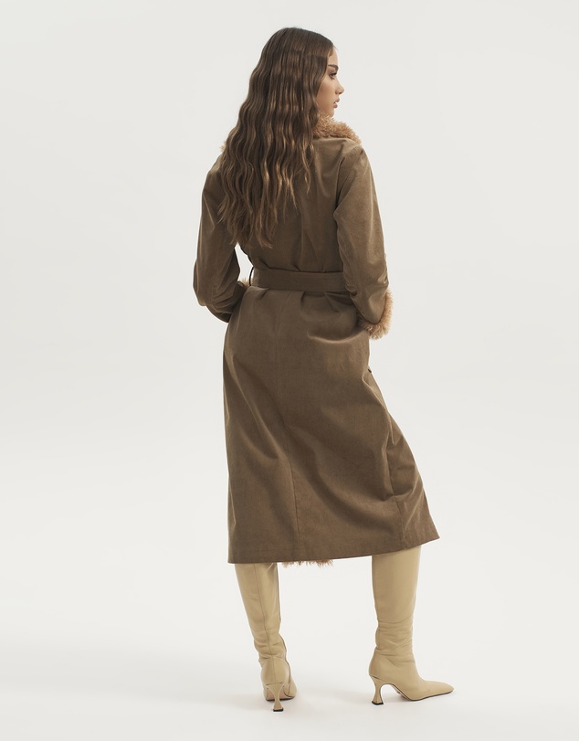 Ownley - Heaven Corduroy Fur Collar Coat