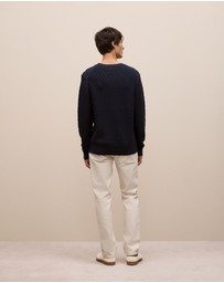 Trenery - Cotton Blend Textured Crew in Navy