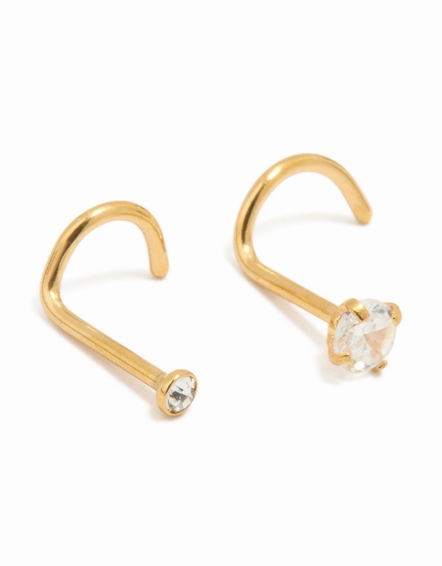 Lovisa - Gold Plated Titanium Diamante Butterfly & Classic Nose Studs 3-Pack