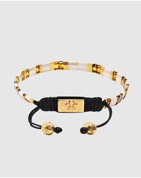 Nialaya Jewellery - Women's Bracelet with White, Marbled Amber and Gold Miyuki Tila Beads