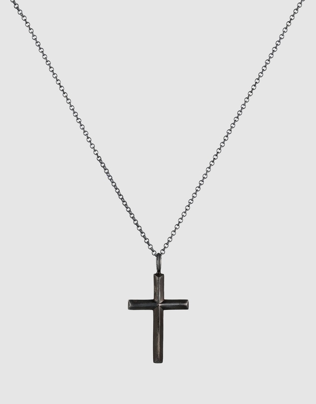 Kuzzoi - ICONIC EXCLUSIVE - Long Necklace with Cross Pendant in Oxidised 925 Sterling Silver