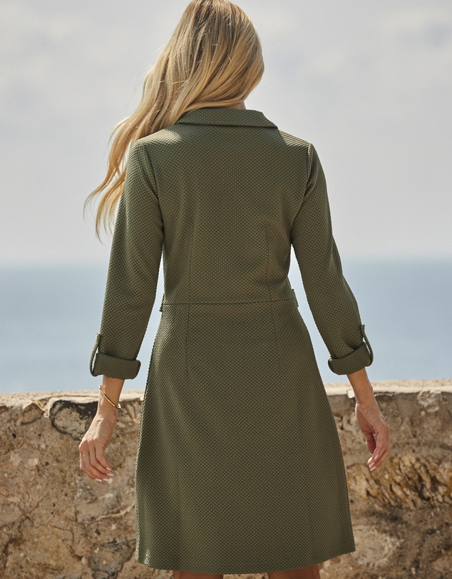 Sosandar - Khaki Green Textured Shirt Dress