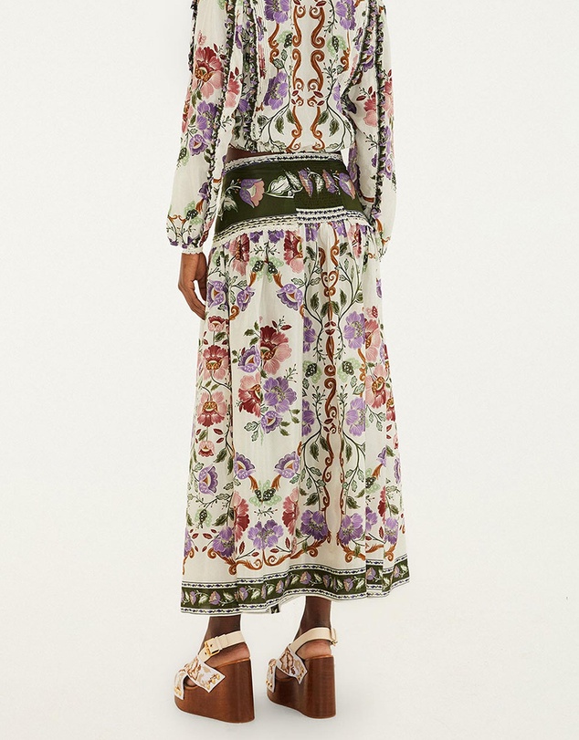 Farm Rio - Rococo Flowers Cream Midi Skirt