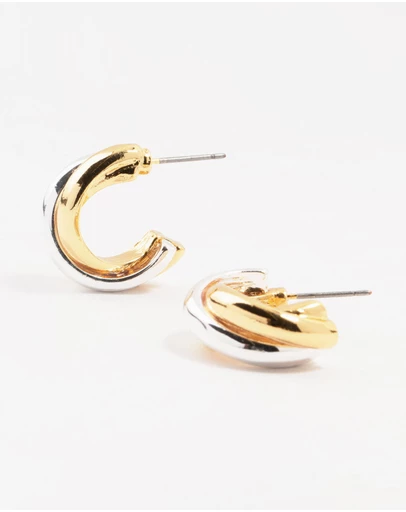 Lovisa - Mixed Metals Cross Hoop Stud Earrings
