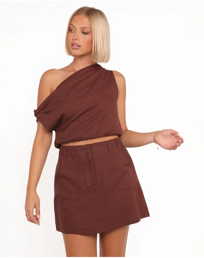 Petal & Pup - Shaw Off Shoulder Top - Chocolate Brown