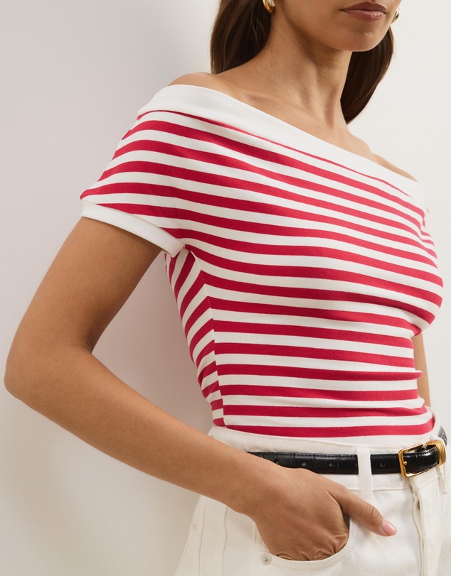 Atmos&Here - Esme Stripe Jersey Off Shoulder Top