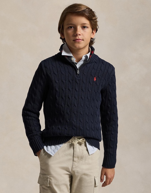 Polo Ralph Lauren - Cable-Knit Cotton Quarter-Zip Sweater - Teens