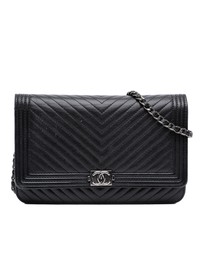 Pre-Loved by Azura Reborn - Pre-Loved Chevron Lambskin Boy Wallet on Chain