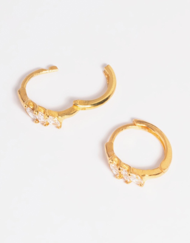 Lovisa - Gold Plated Sterling Silver Cubic Zirconia Four Stone Huggie Earrings