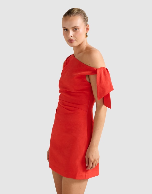 Forever New - Cinzia Tipped Shoulder Linen Mini Dress