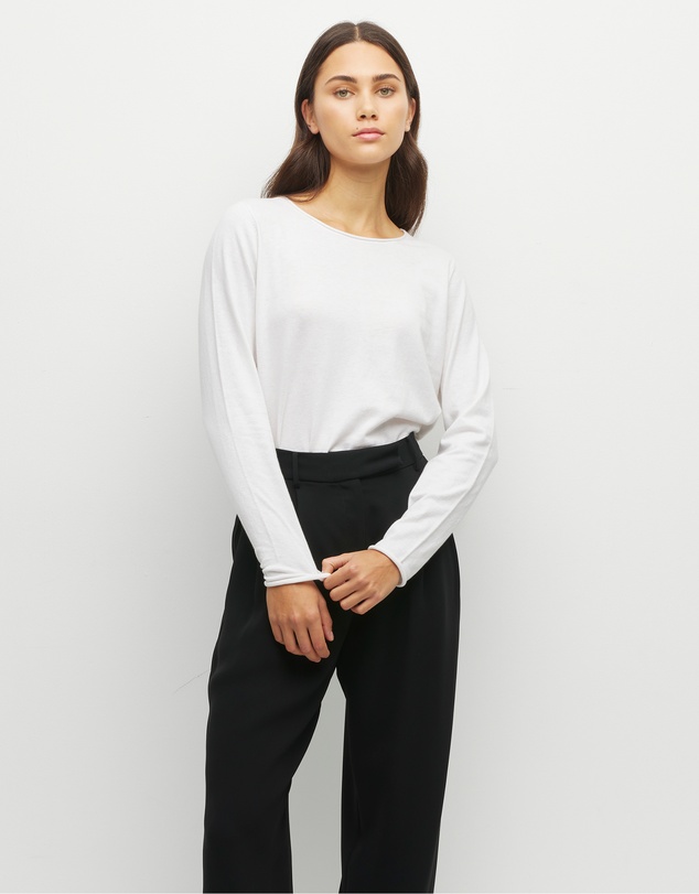JH Lounge - JHL Crew L/S T (Fine Cotton Cashmere) White