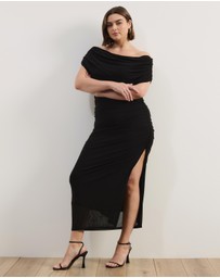 Atmos&Here Curvy - Bonnie Off Shoulder Mesh Maxi Dress