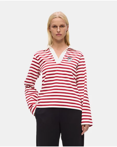 Karl Lagerfeld - Ikon Sketch Stripe Long Sleeve Polo Shirt
