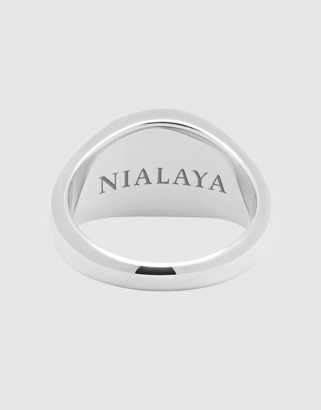 Nialaya Jewellery - Silver Oval Signet Ring with Blue Lapis
