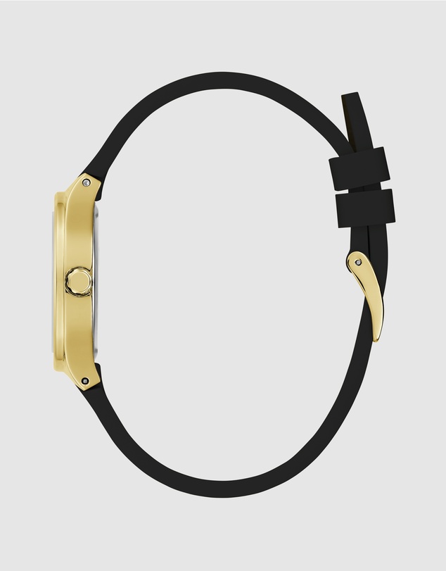 GUESS - Eve Gold-tone 32mm Green Dial Ladies Watch with Black Silicone Strap