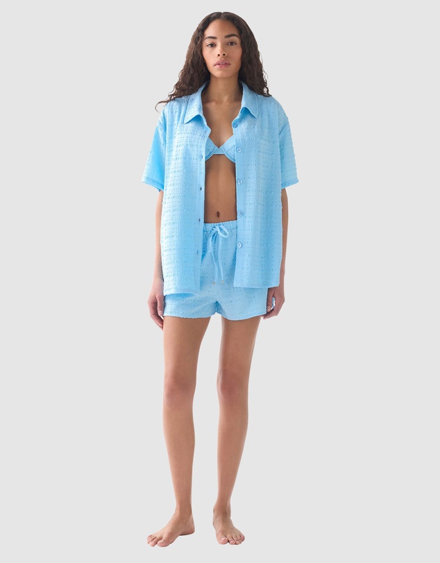 Kate Spade - Seersucker Short Sleeve Beach Shirt Cover-Up