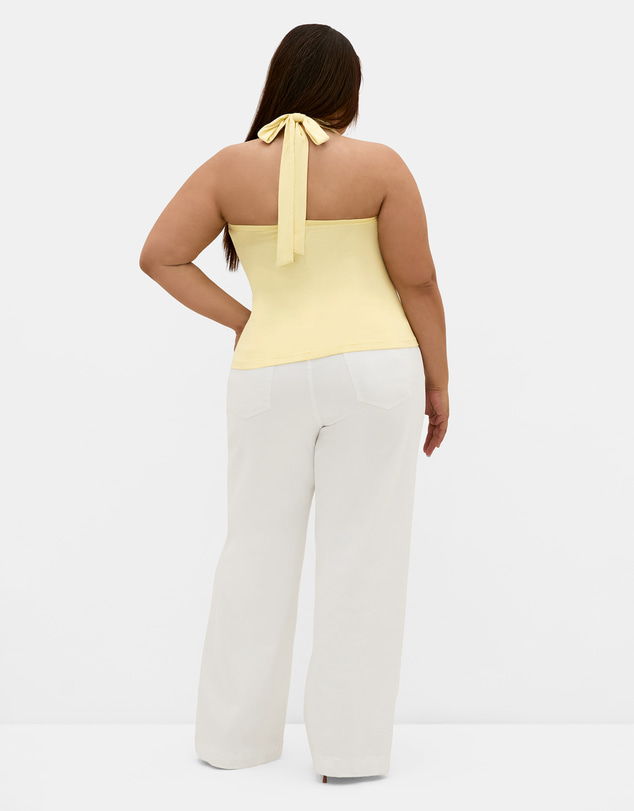 City Chic - Plus size Halter Neck Tie Top - lemon