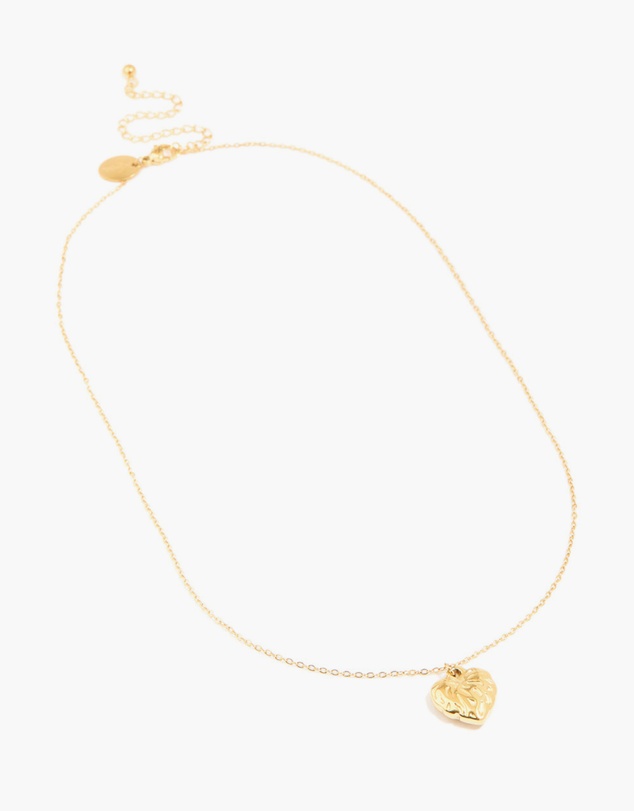 Lovisa - Waterproof Gold Plated Stainless Steel Textured Heart Pendant Necklace
