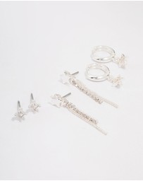Lovisa - Silver Plated Brass Star Chain Earring 3-Pack