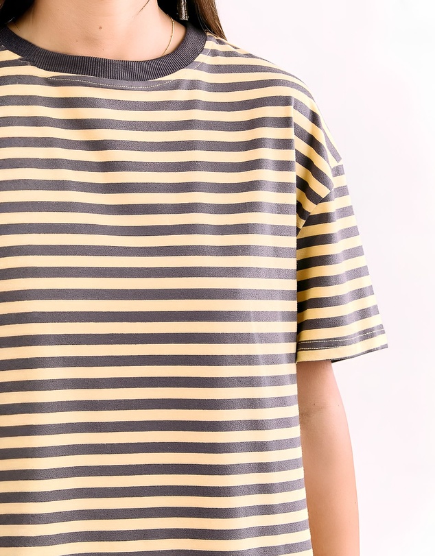 Beginning Boutique - Alba Yellow Stripe Oversized Tee