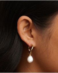 Astrid & Miyu - Serenity Pearl Charm 18ct Gold Plated Hoops